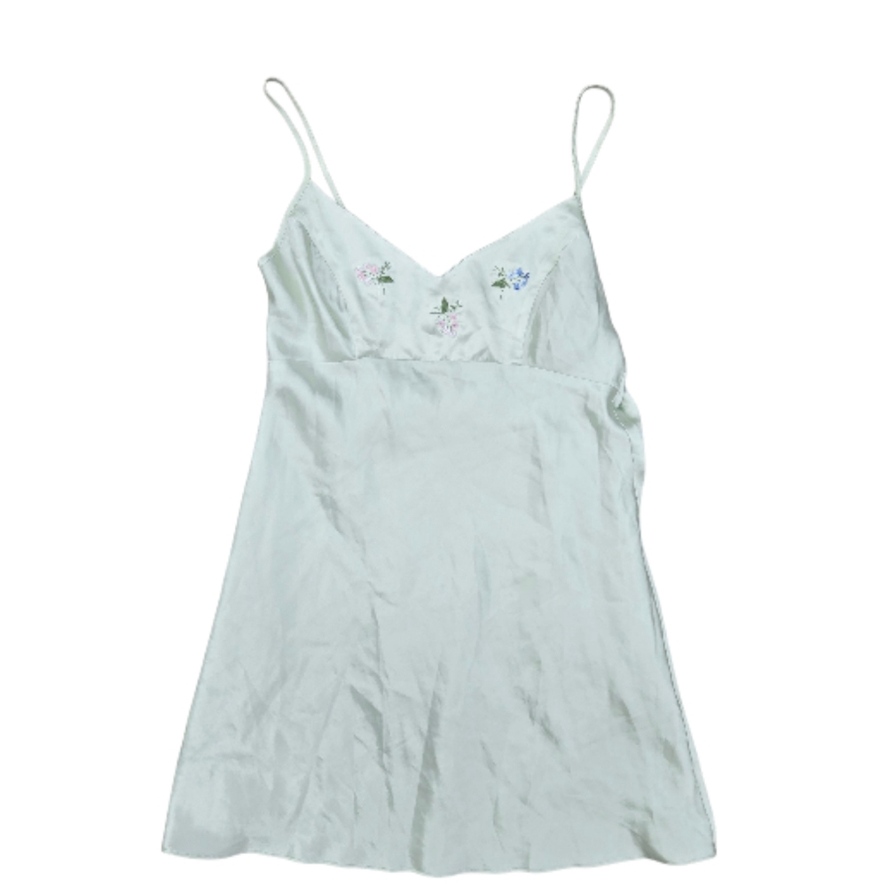 Delicates Y2k Pastel Green Floral Embroidered Slip Dress Feminine Coquette